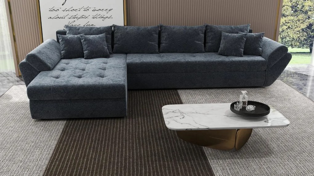 Colțar extensibil dumonde cu ladă de depozitare si sezut confortabil din spuma high-density, Loana XL Euphoria Grafit 335x185 cm