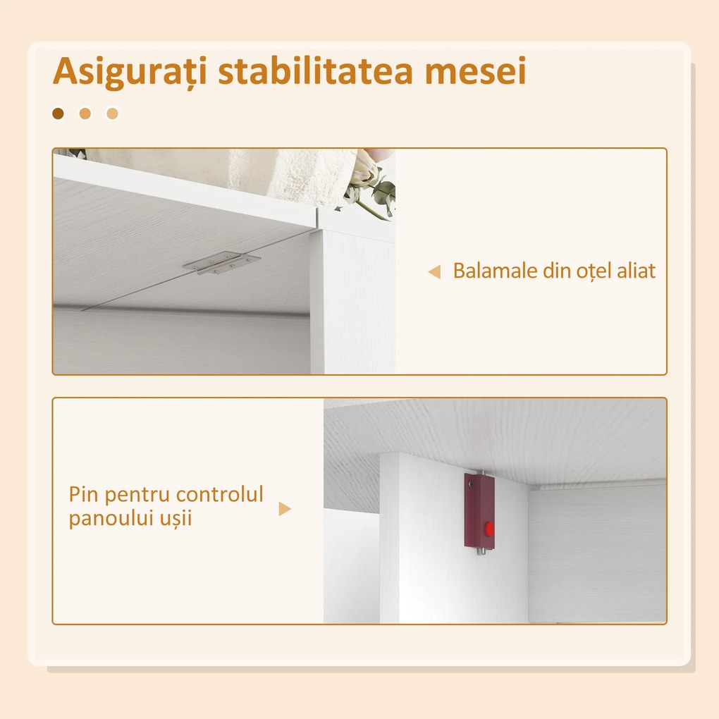 HOMCOM Masă Pliabilă Ovală cu 2 Extensii din Lemn, Alb | Aosom Romania