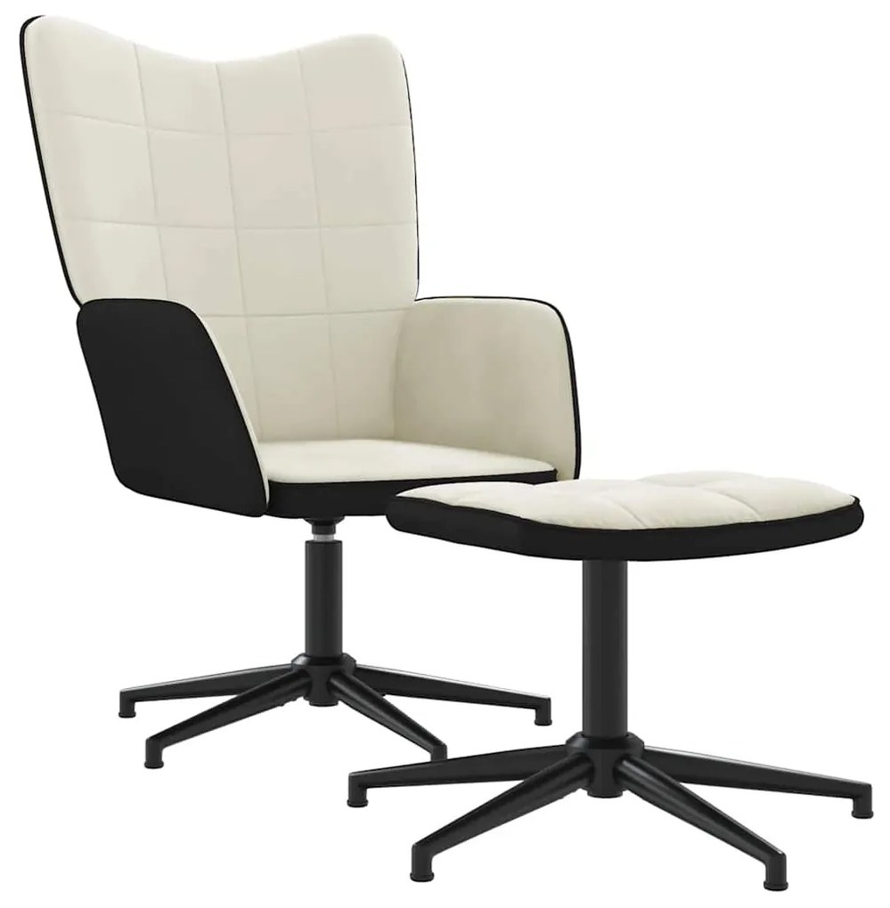 327851 vidaXL Scaun de relaxare cu taburet, alb crem, catifea și PVC