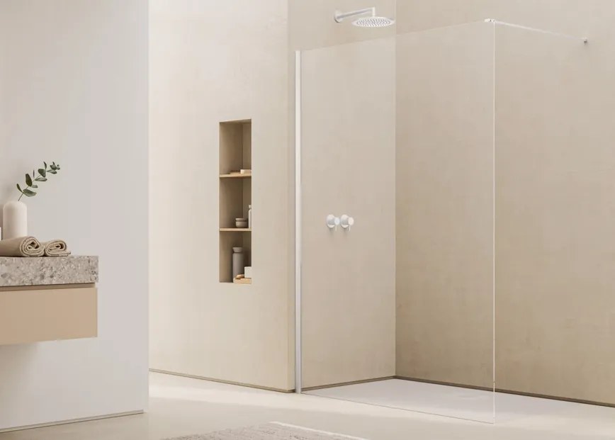 Paravan dus sticla walk-in 90x200 cm, alb, sticla 8 mm, Ronal Easy Alb, 900x2000 mm