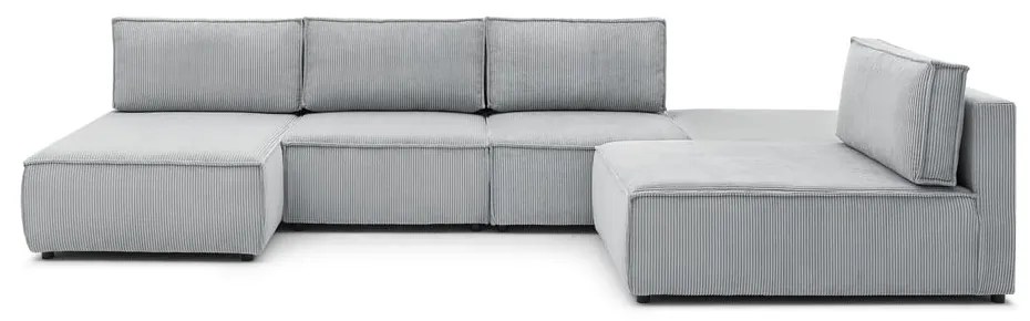 Colțar gri deschis cu tapițerie din catifea reiată (cu colț variabil) Nihad modular – Bobochic Paris