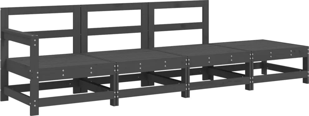 vidaXL Set mobilier relaxare de grădină, 4 piese, gri, lemn masiv pin