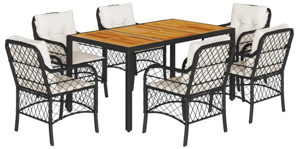 3212039 vidaXL Set mobilier de grădină cu perne, 7 piese, negru, poliratan