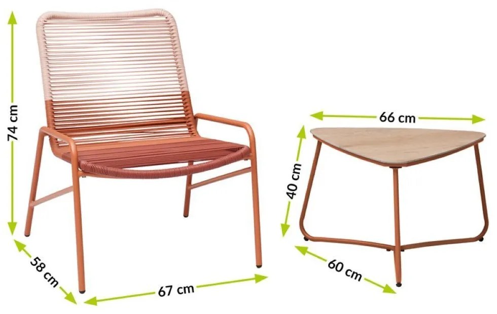 Set masuta + 2 scaune Vichy portocaliu