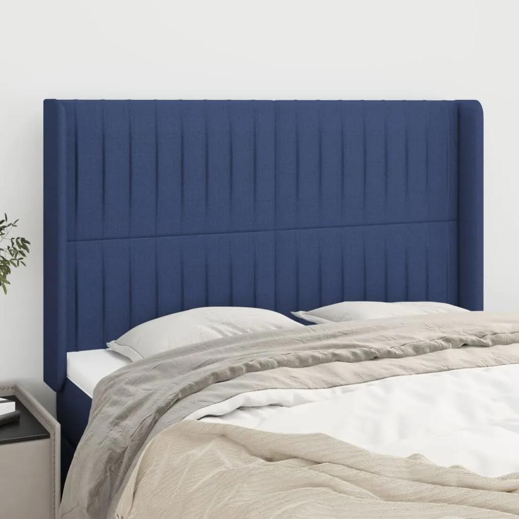 3119822 vidaXL Tăblie de pat cu aripioare, albastru, 147x16x118/128 cm, textil