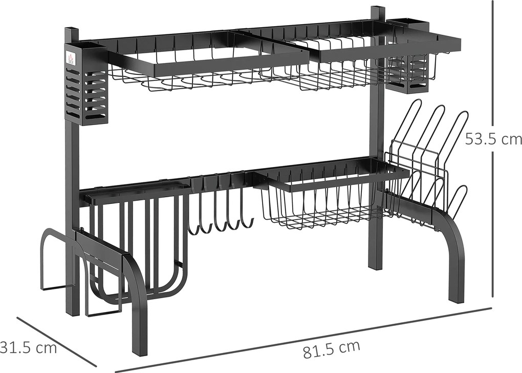 HOMCOM Uscător de Vase de Tip Stand Modular cu 2 Nivele 65x31.5x52.5 cm Negru | Aosom Romania