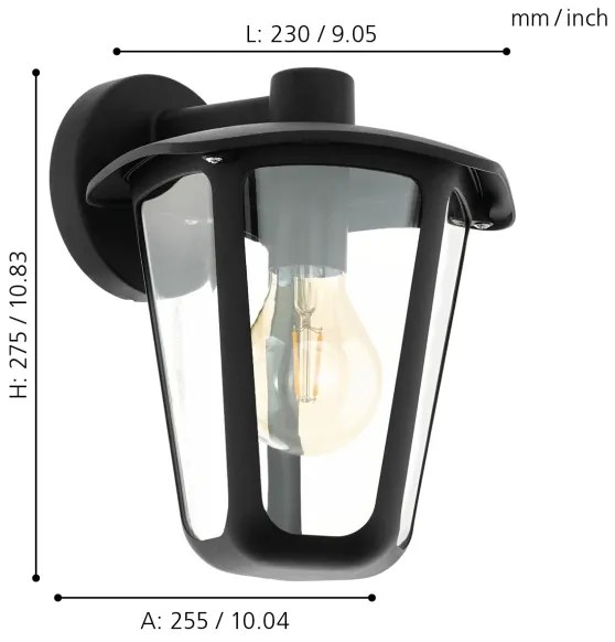 Eglo 98121 - Aplică perete exterior MONREALE 1xE27/60W/230V IP44 negru