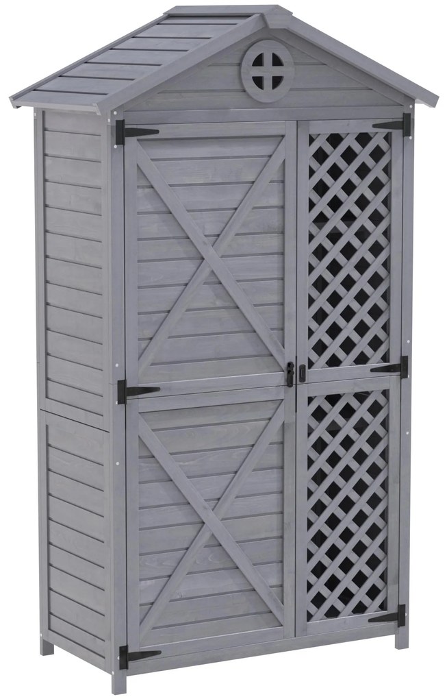 Depozit de mobilier de grădină din lemn pentru exterior, magazie de unelte rezistentă la intemperii, cu mult spațiu de depozitare și construcție din lemn stabilă, 90×56,5×175,3 cm, Gri