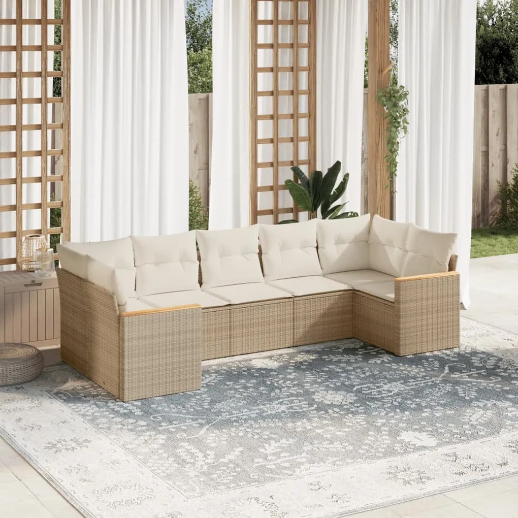 vidaXL Set canapele de grădină, 7 piese, cu perne, bej, poliratan