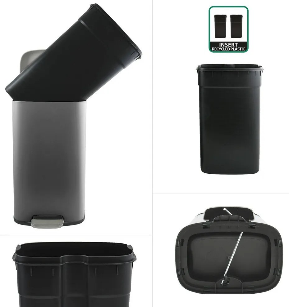 Coș de gunoi gri închis cu pedală din oțel 50 l Akira – Spirella