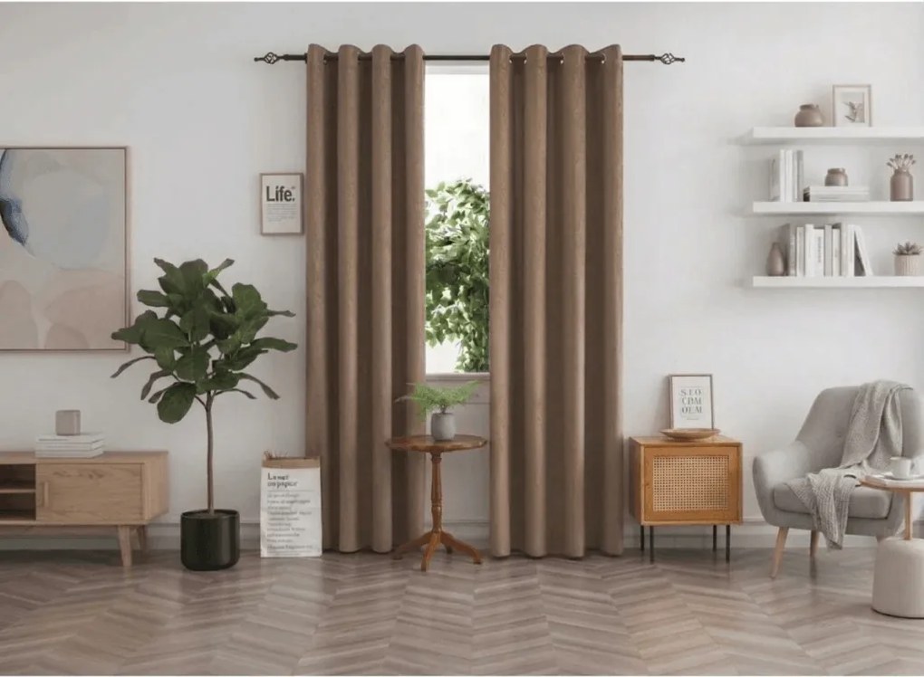 Draperie opaca DUNES VELVET 140x250 cm, bej-maro Agatat: Inele metalice