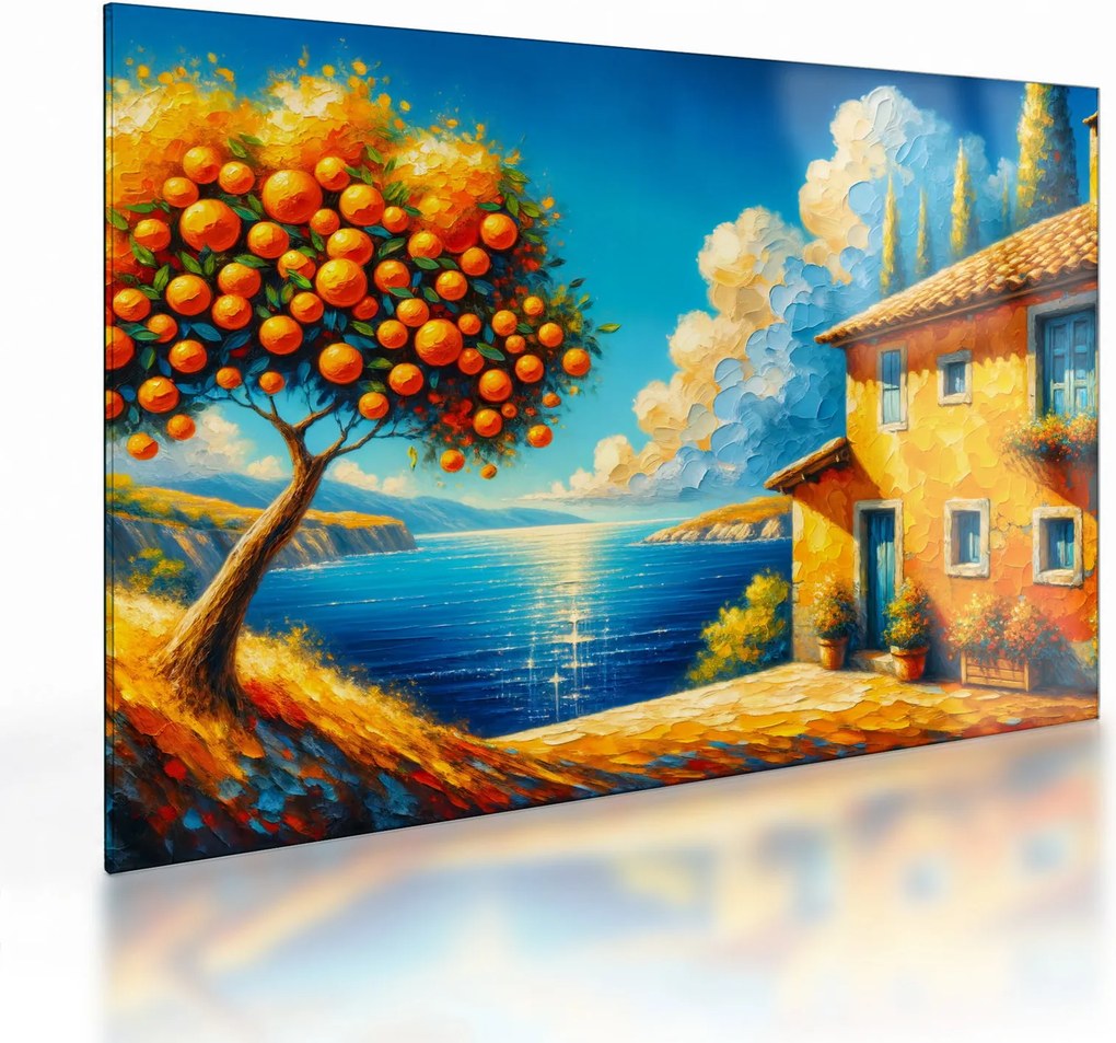 Tablou pe sticlă - Casă cu portocale II. (70x50 cm)