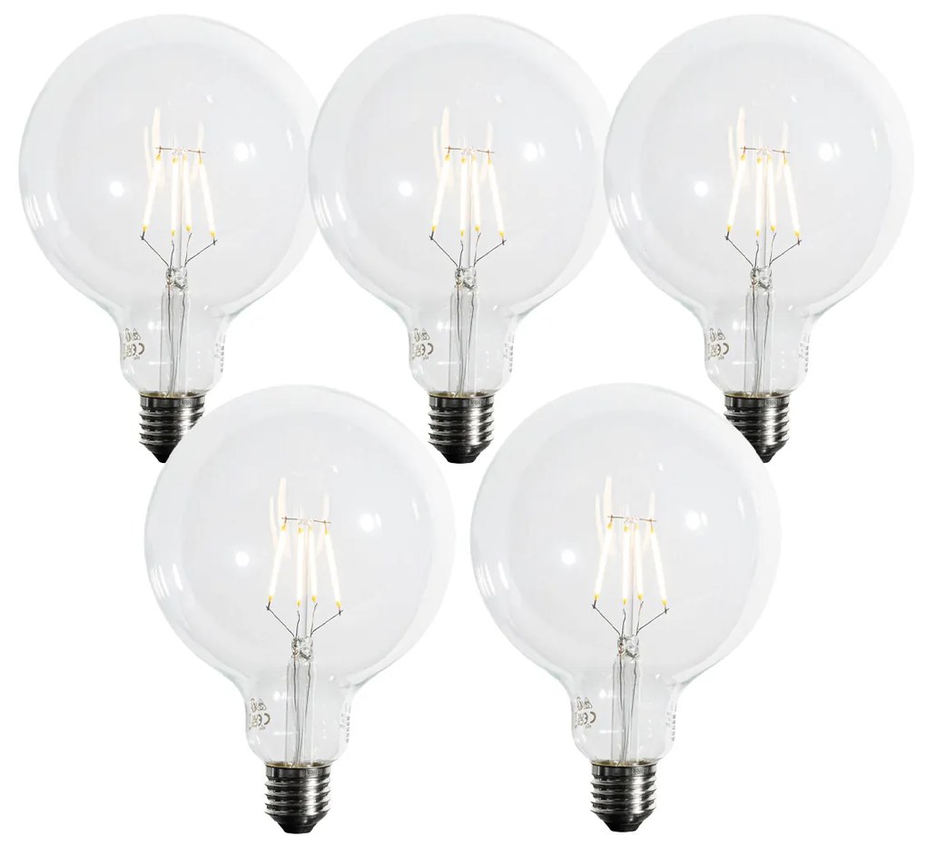 Set de 5 becuri LED E27 cu filament spiralat, dimabile în 3 trepte, G125 4W 450 lm 2700K