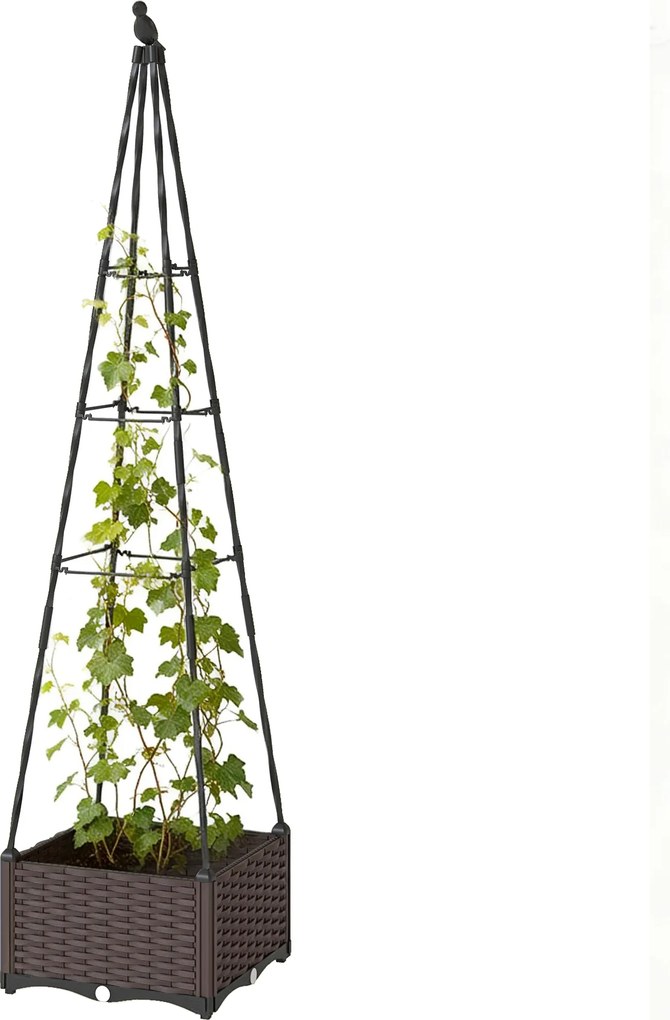 Outsunny Jardinieră cu Grilaj Metalic pentru Plante Cățărătoare Ghiveci din PP cu Orificii de Drenaj și Dopuri 40x40x175 cm | Aosom Romania