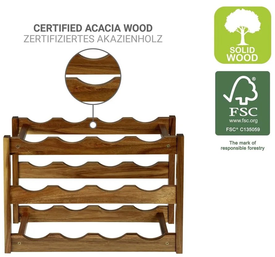 Raft pentru sticle de vin în culoare naturală din lemn de acacia număr de sticle 12 42x28x21 cm Fondi – Wenko