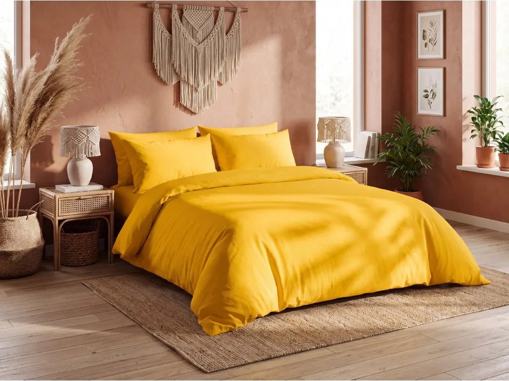 Lenjerie de pat din bumbac percale DOVER mustar Dimensiune lenjerie de pat: 2 buc 60 x 70 cm | 200 x 200 cm