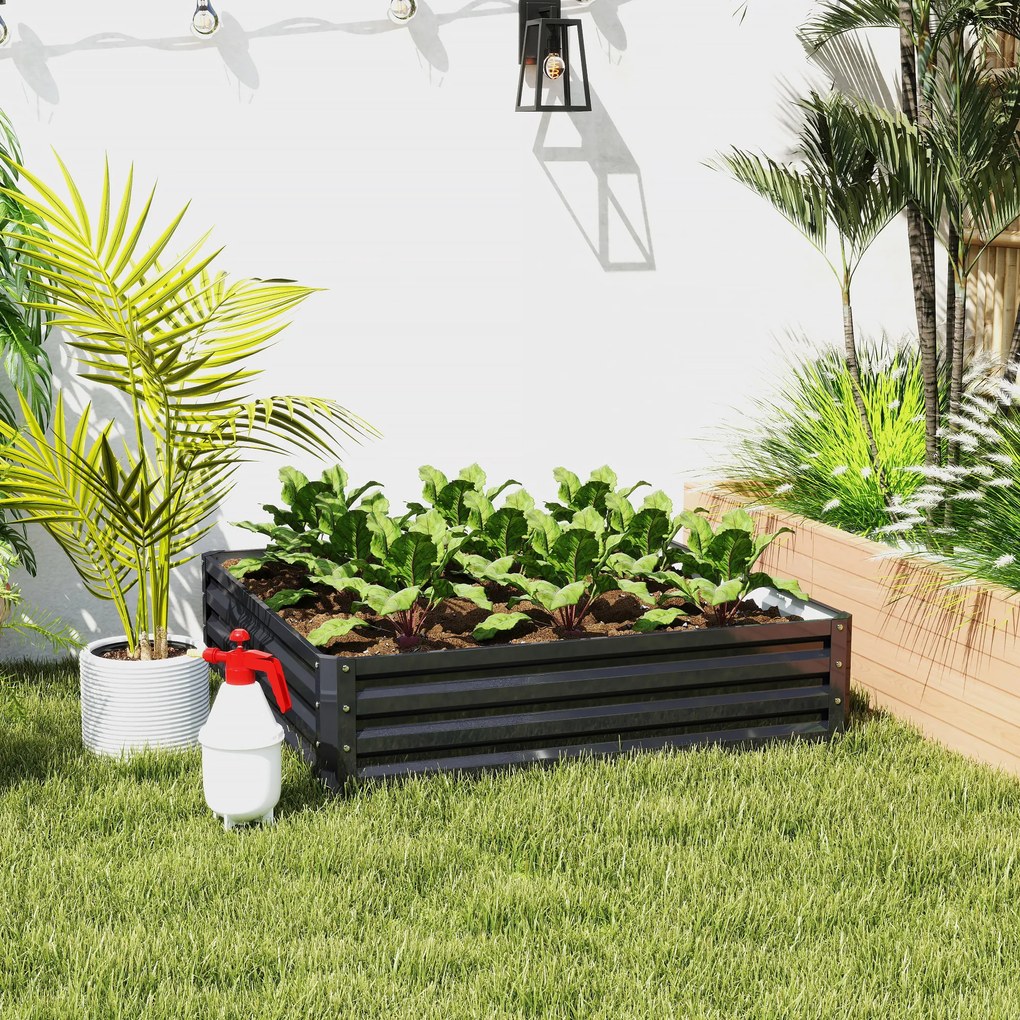 Outsunny Jardiniera Pat de Gradina Inaltat Galvanizat Cadru din Otel pentru Legume Flori Plante Aromatice 120X120X30cm | Aosom Romania