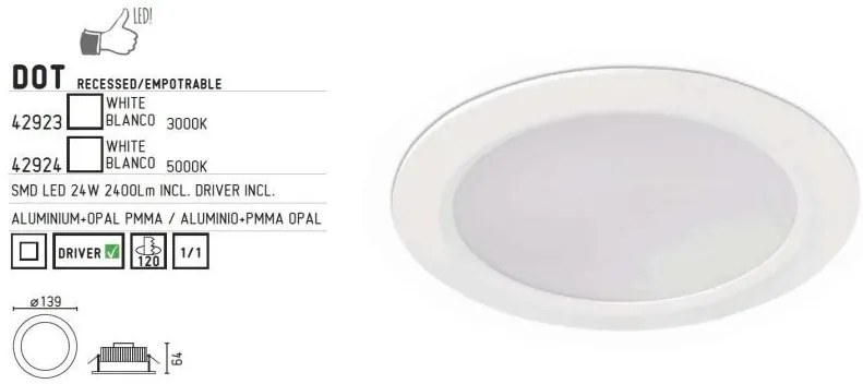 Spot incastrabil pt. tavan fals, diam.13,9cm LED cold light Dot 42924