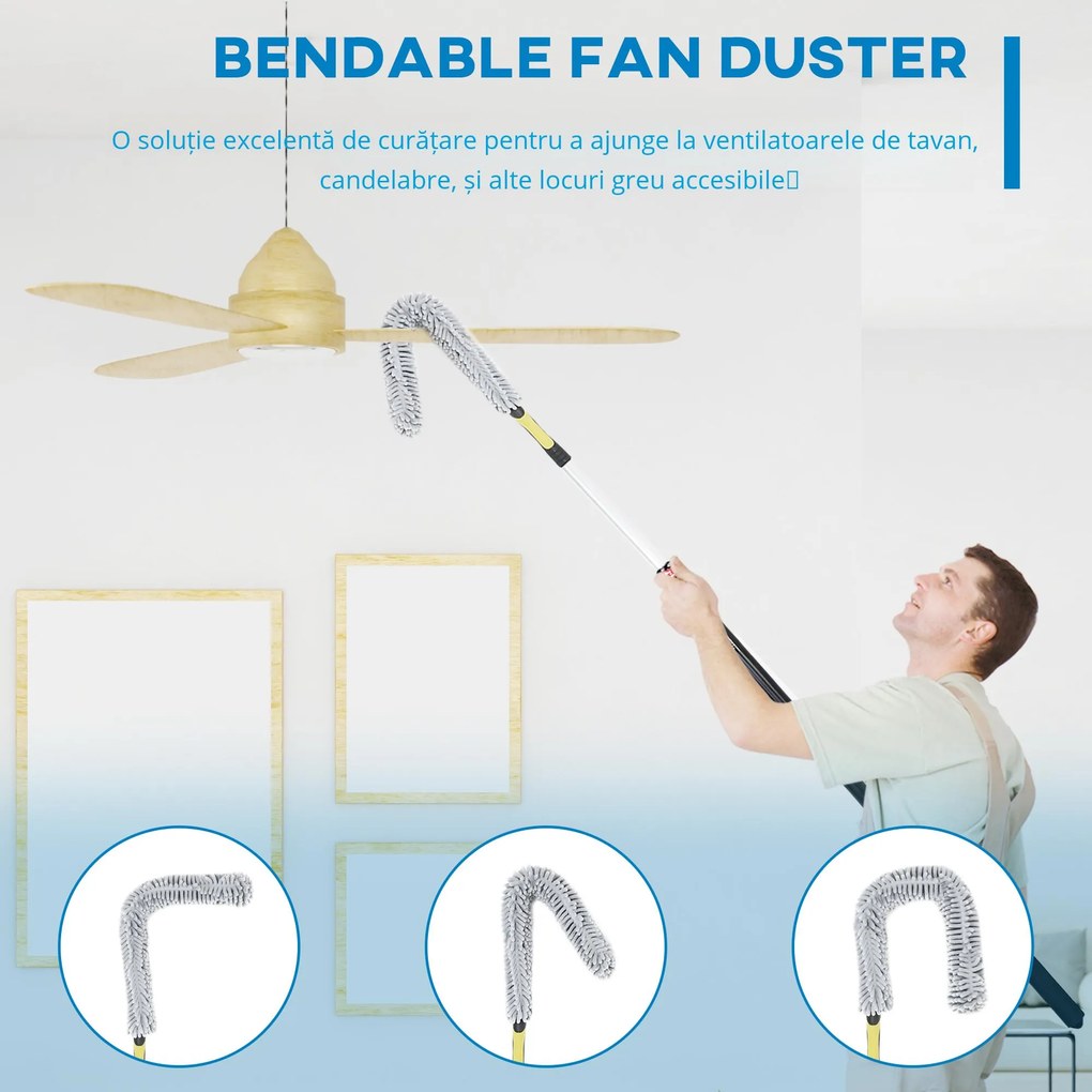 HOMCOM Kit de Curățare cu Stâlp Telescopic 3,5m și Cap Pliabil, Microfibră pentru Praf | Aosom Romania
