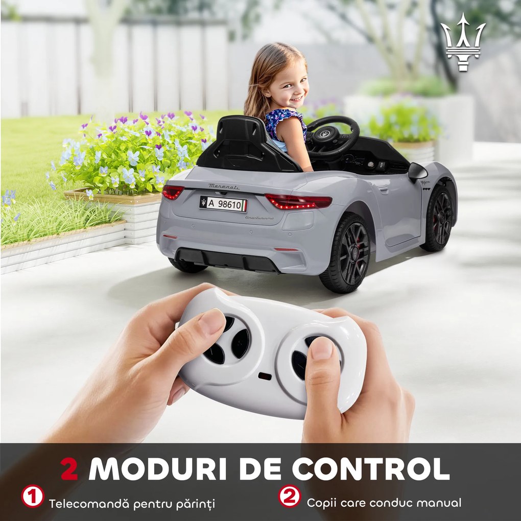 AIYAPLAY Mașină Electrică pentru Copii 3-5 Ani cu 2 Motoare, Telecomandă și Muzică, 98x59x43 cm, Gri | Aosom Romania