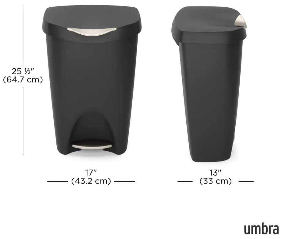 Coș de gunoi negru cu pedală din plastic 50 l Brim – Umbra