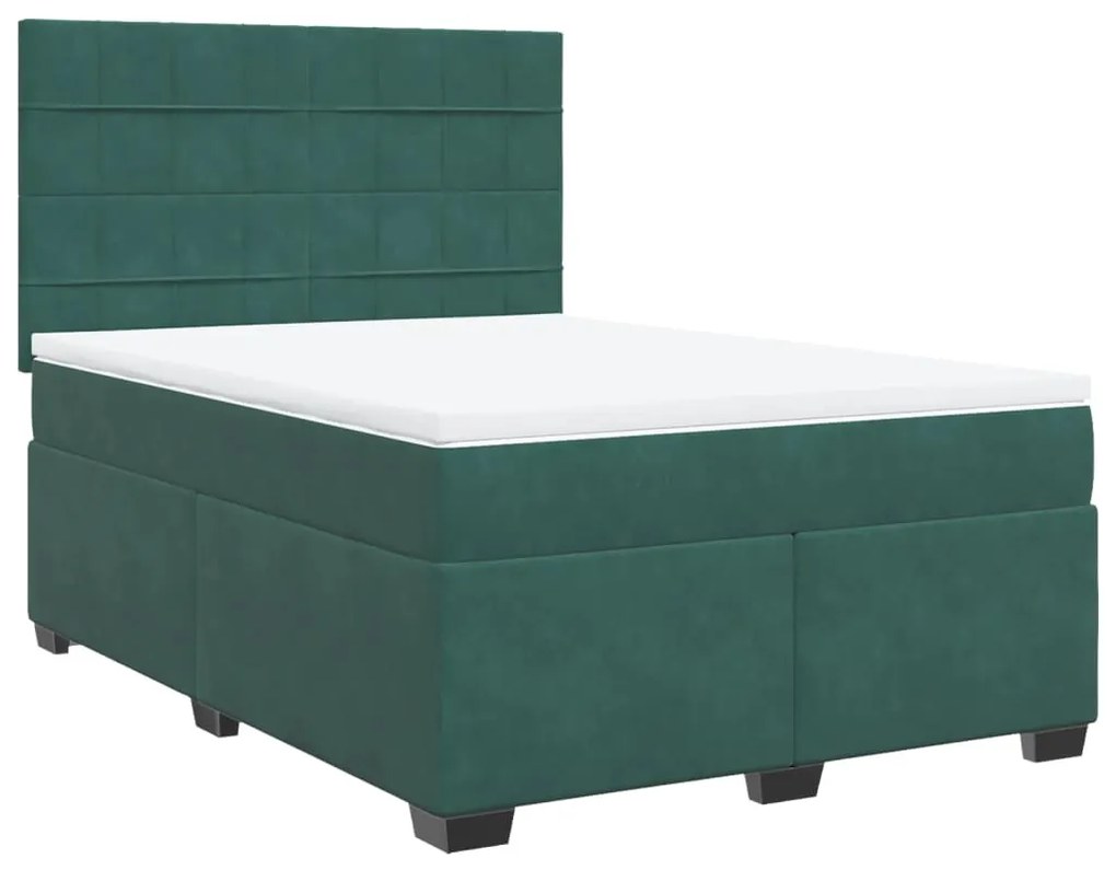 3290909 vidaXL Pat box spring cu saltea, verde închis, 140x190 cm, catifea