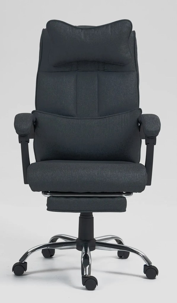 Scaun birou, suport lombar cu masaj, spătar rabatabil, tetieră, suport pentru picioare, material textil, Negru
