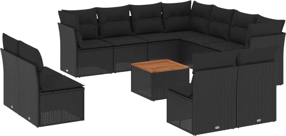 vidaXL Set canapele de grădină, 12 piese, cu perne, negru, poliratan