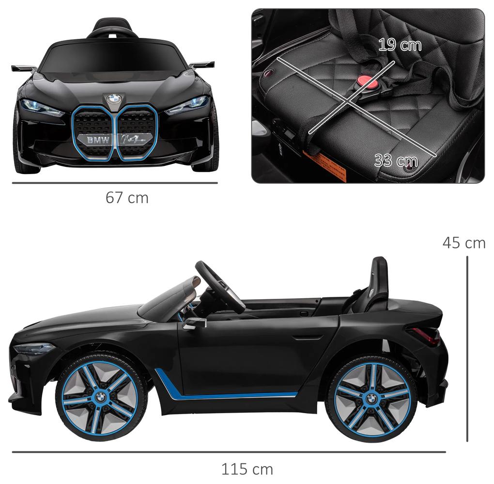 Mașină electrică pentru copii 3-8 ani cu licență BMW cu telecomandă, claxon și faruri, 115x67x45cm negru-roșu-albastru deschis HOMCOM | Aosom RO