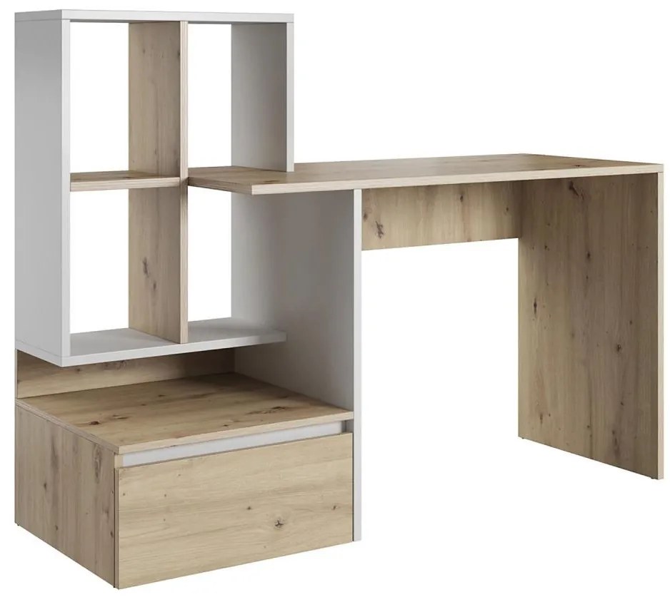 Birou MARLO cu poliță, stejar artisan/alb