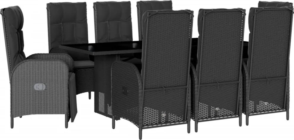 vidaXL Set mobilier de grădină cu perne, 9 piese, negru, poliratan