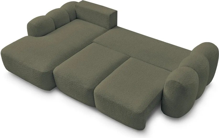 Colțar verde extensibil/cu spațiu de depozitare cu tapițerie din țesătură bouclé (cu colț pe partea stângă/cu șezlong) Montaigne – Bobochic Paris