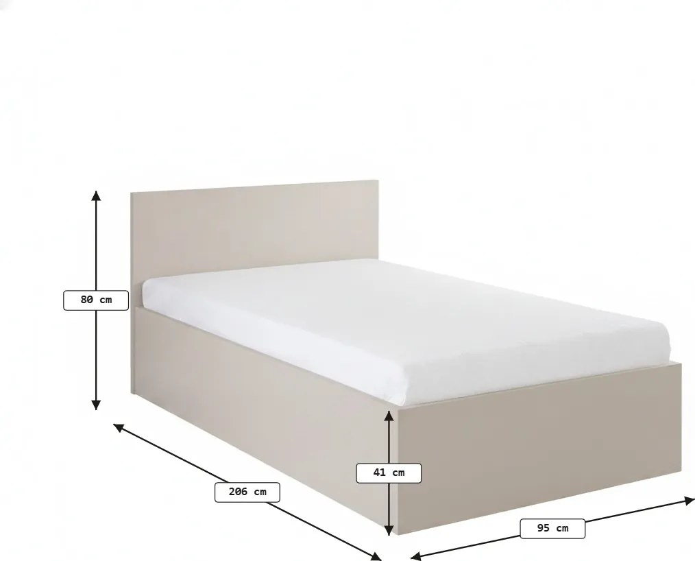 Pat SOFIA 90 x 200 cm, casmir bej Saltele: Cu saltele Coco Maxi 20 cm, Somiera pat: Cu lamele drepte