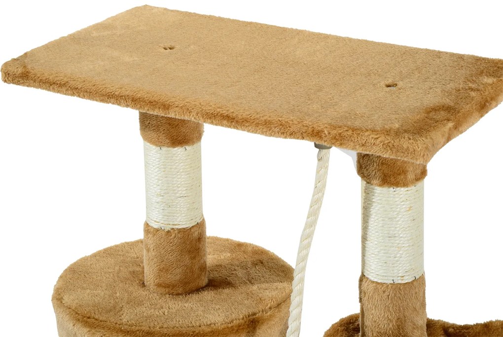 PawHut Arbore pentru pisici Răzuitoare 55x30x95 cm cu Cuib Platformă Casetă Scară Sfoară de Joc Placă de Lemn și Acoperit cu Catifea Maro | Aosom Romania