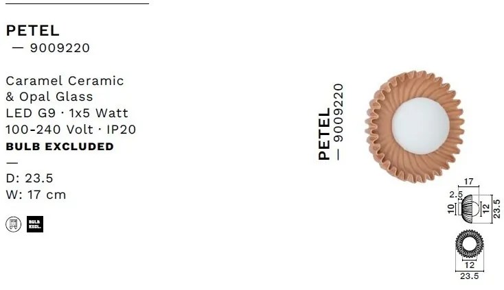 Aplica decorativa ceramica caramel, sticla alb, PETEL