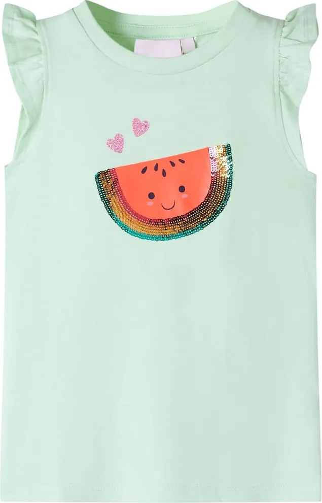 vidaXL Tricou pentru copii cu mâneci cu volane, verde deschis, 128