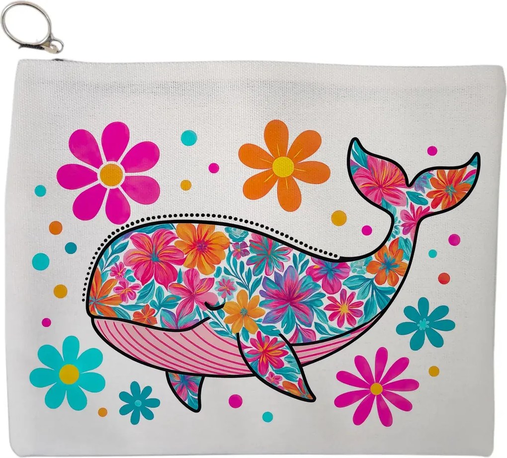 Portfard Cosmetice tip Plic, model Floral Whale, 23x18 cm, Alb, BEKZ®