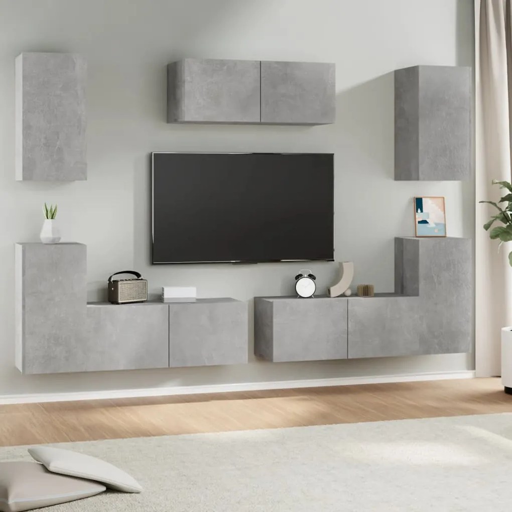 vidaXL Set dulapuri TV, 7 piese, gri beton, lemn prelucrat