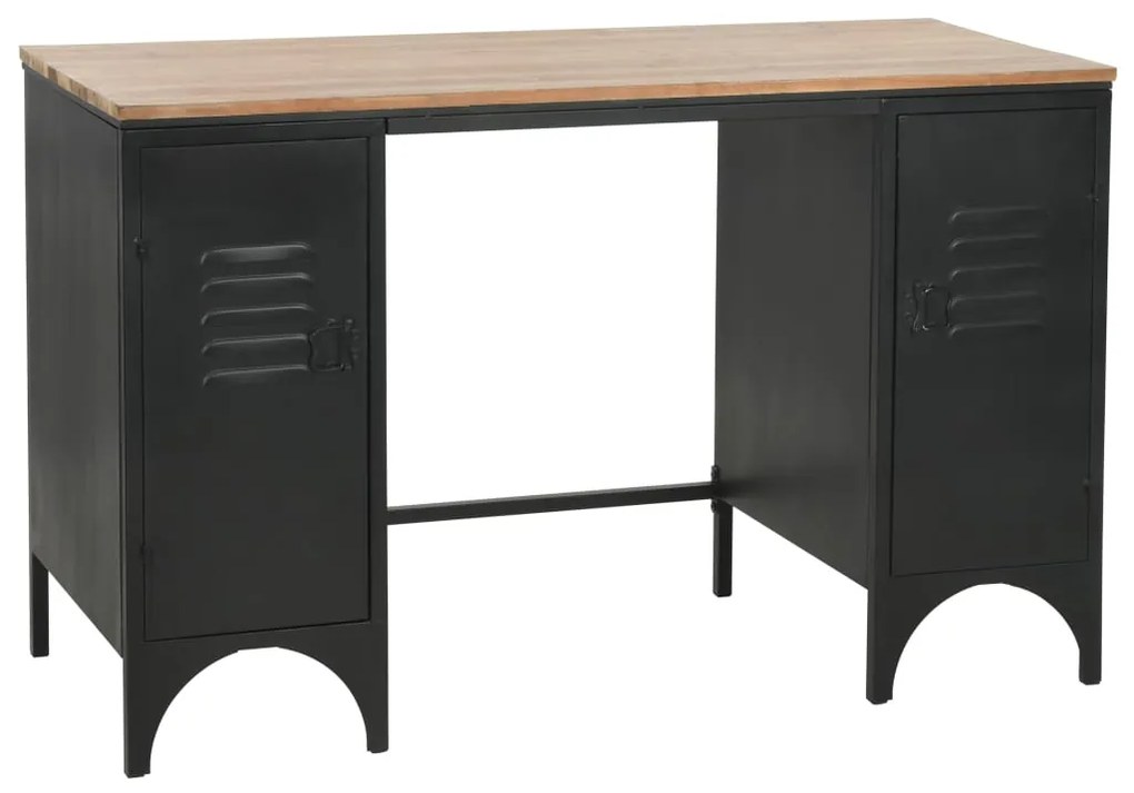 vidaXL Birou dublu cu piedestal, lemn masiv brad și oțel, 120x50x76 cm