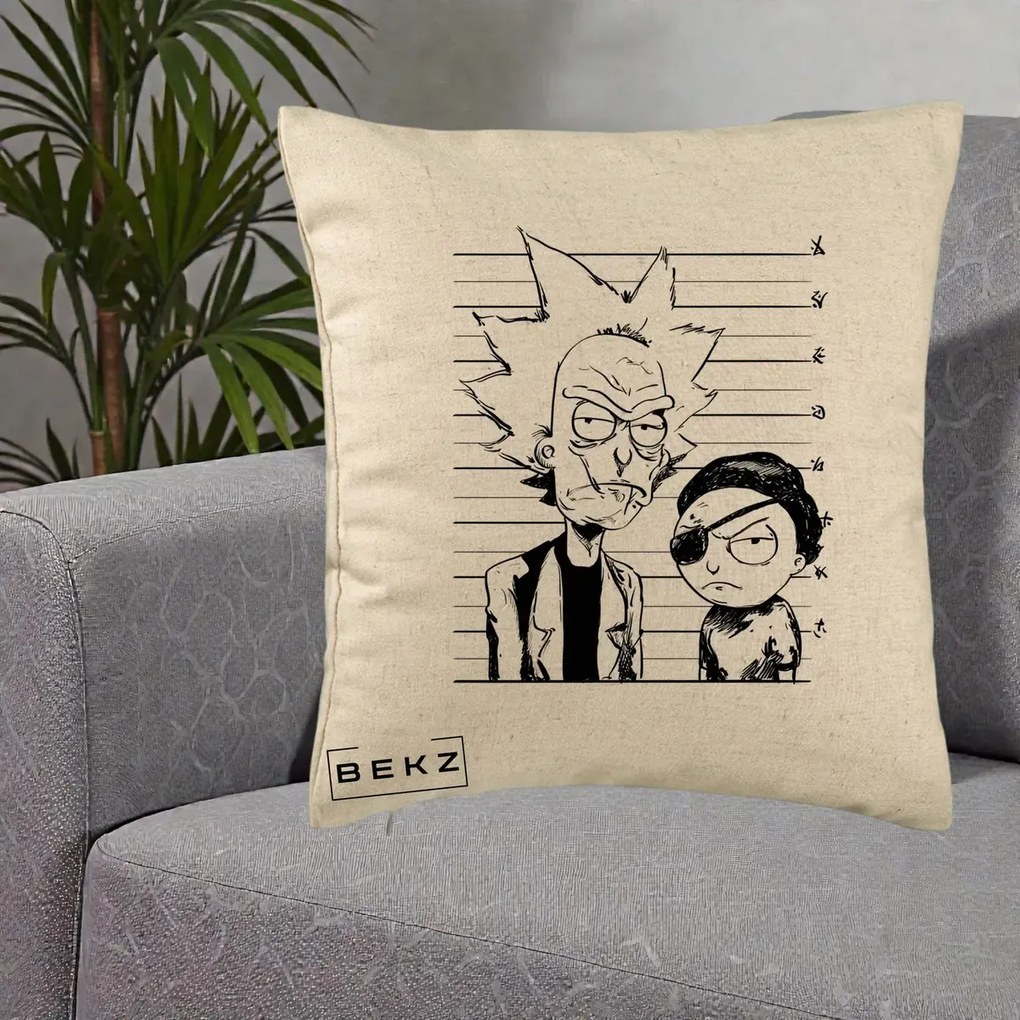 Perna Personalizata Rick si Morty Dosar, 40x40 cm, Bej, Husa Detasabila, Perna Inclusa, BEKZ®