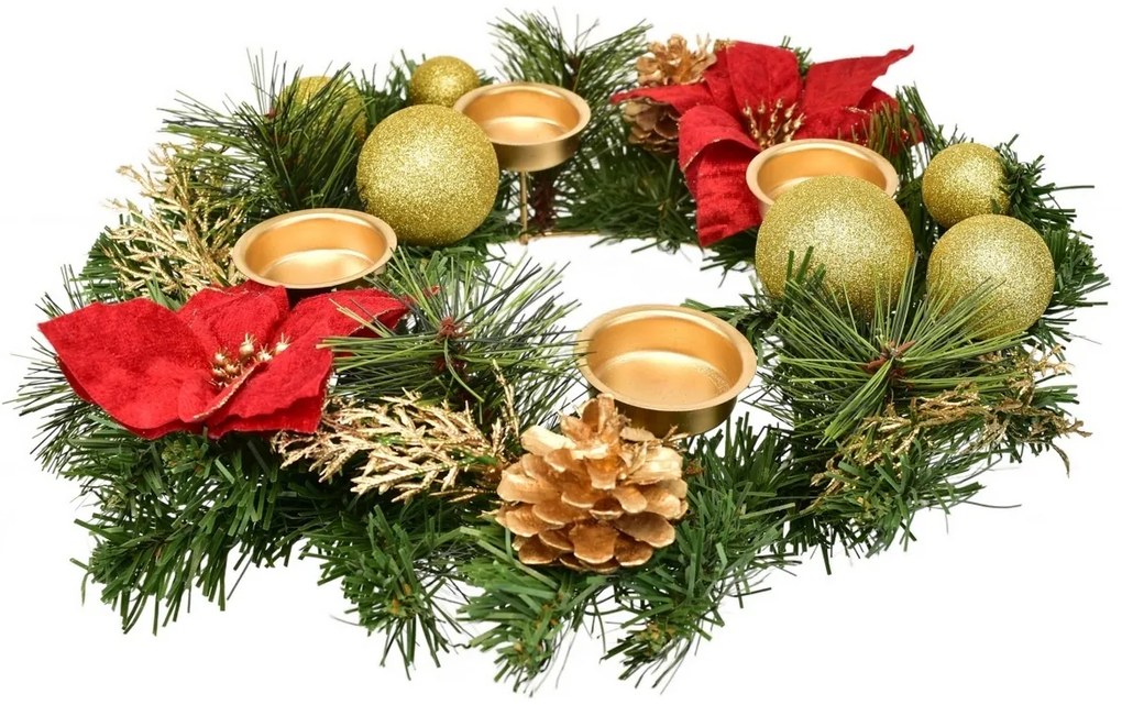 Coroană de Advent decorată cu Poinsetia, 33 cm