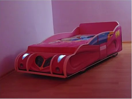 Pat masina Minnie Mouse Pink lumini  cu saltea cadou