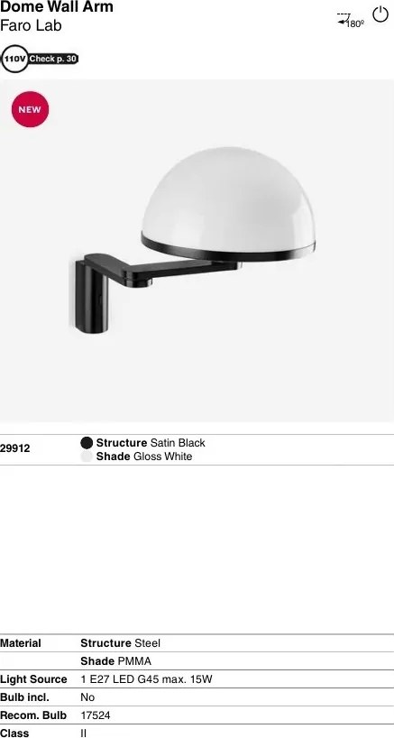 Aplica de perete neagra cu brat articulat DOME