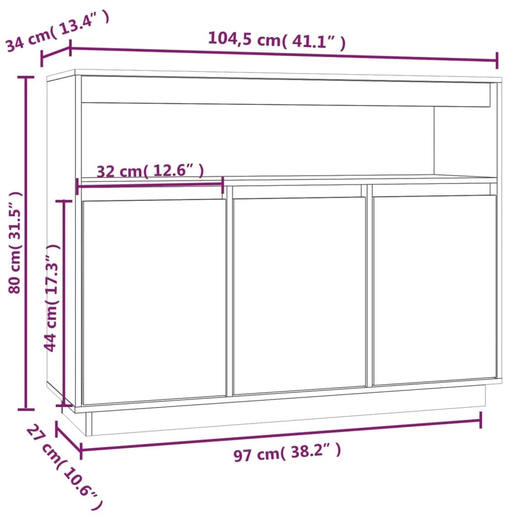 Servanta, gri, 104,5x34x80 cm, lemn masiv de pin 1, Gri