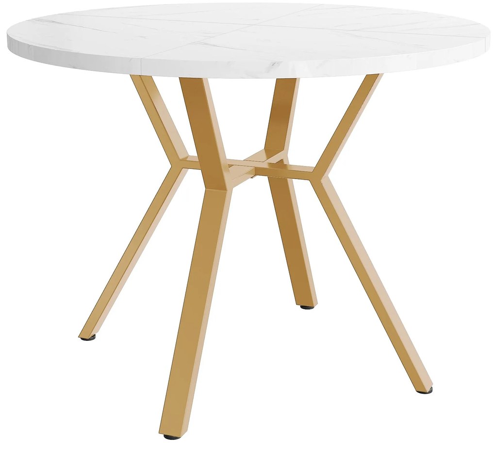 Masă de dining rotundă modernă pentru 4 persoane, Alb+Auriu | Aosom Romania