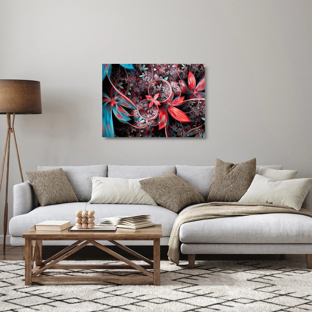 Tablou pe sticlă abstract cu flori exotice (70x50 cm)