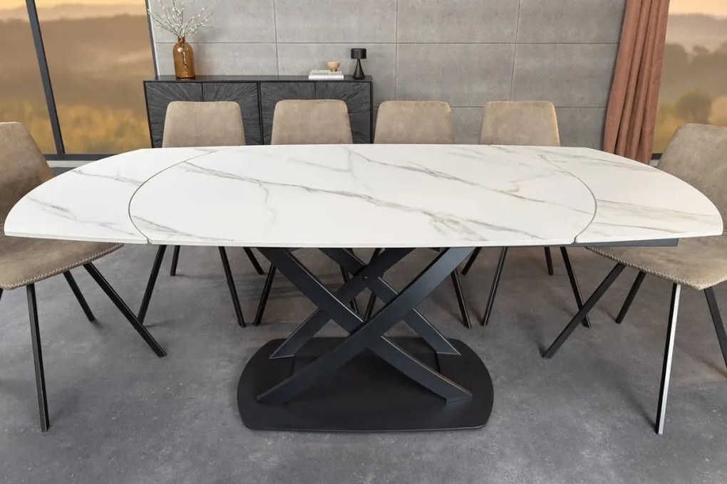 Masa extensibila cu design prin rotire Inception 130-190cm alb marmorat