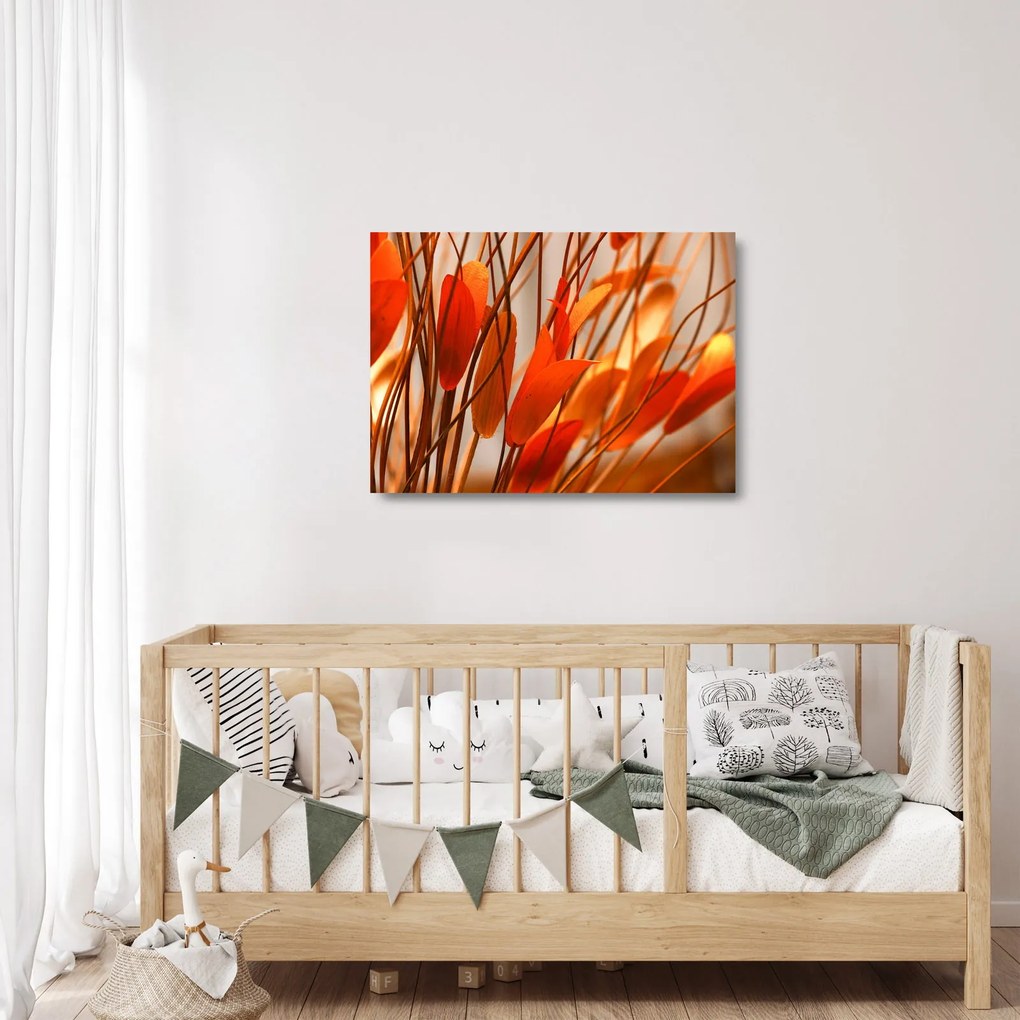 Tablou pe sticlă - Frunze înflorite (70x50 cm)