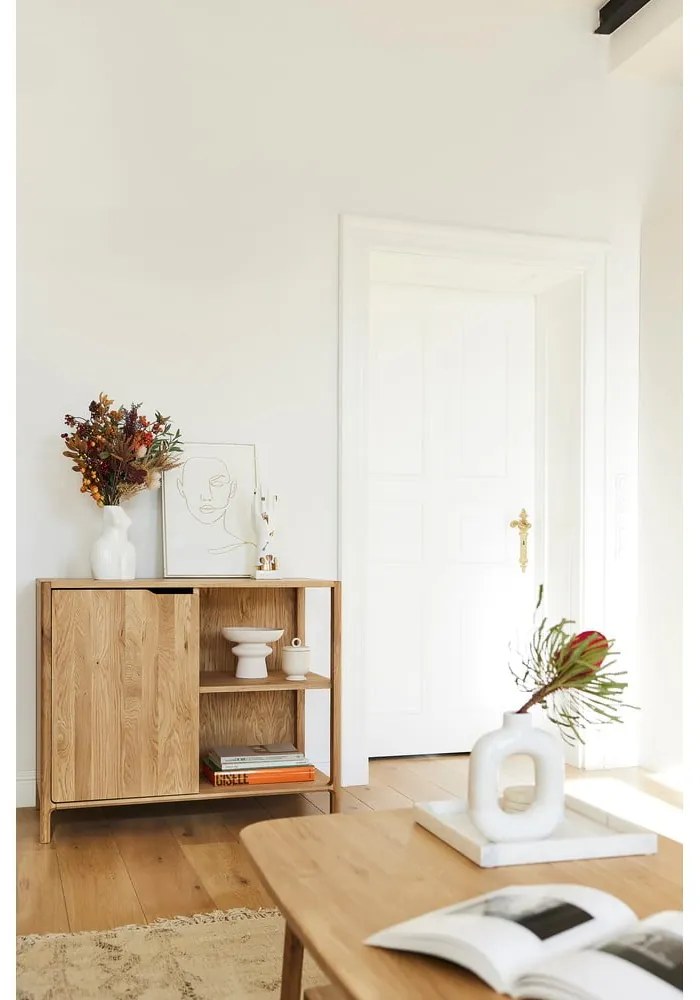 Dulap în culoare naturală din lemn de stejar 95x80 cm Twig – The Beds