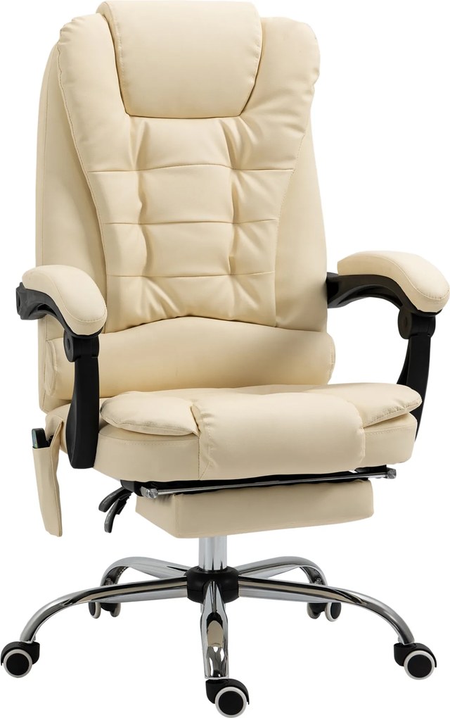 Vinsetto Fotoliu Pivotant și Ergonomic cu Masaj, Înălțime Reglabilă, 6 Puncte de Vibrație, 65x160x104 cm, Crem | Aosom Romania